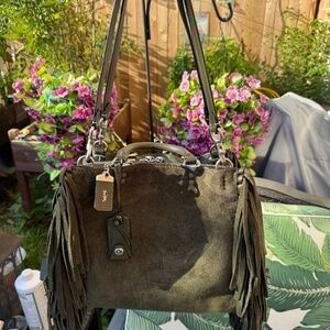 Coach 1941 Rogue 31 Fern Green Suede Fringe Handbag Shoulder Bag Satchel 86824